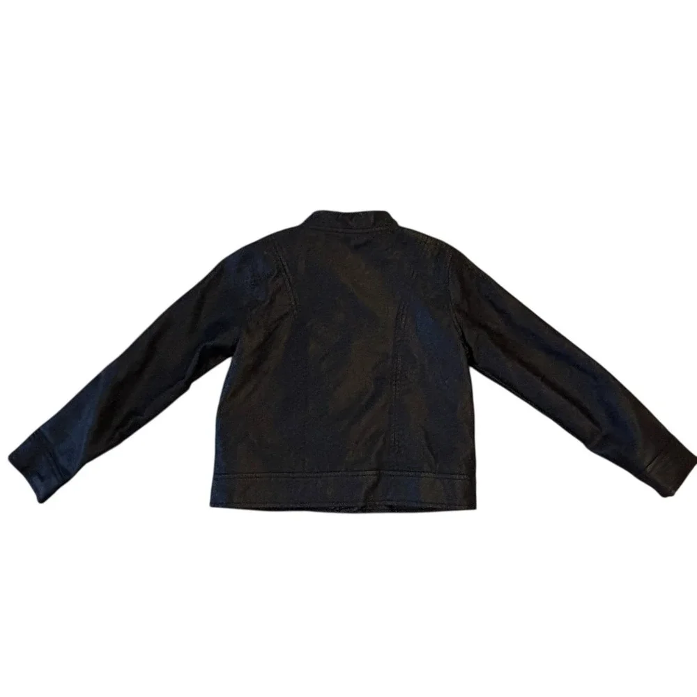 Gymboree Girls Black‎ Biker Jacket Small 5 / 6 Faux Leather Moto Side Pockets